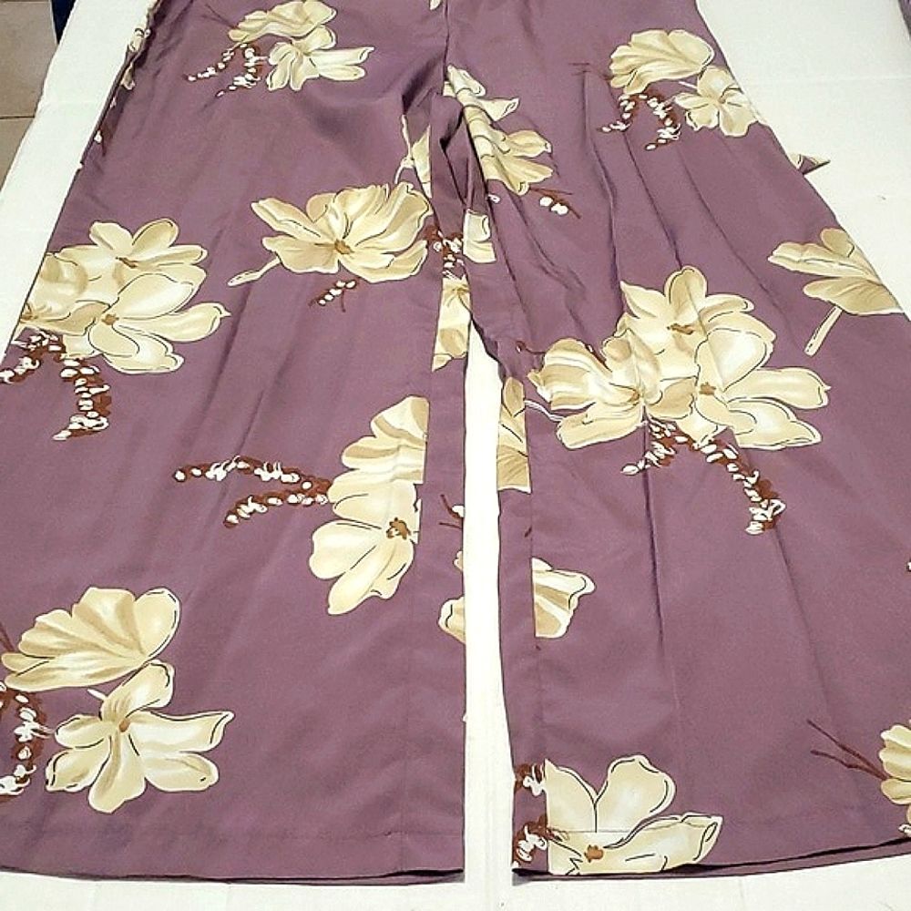 SHEIN Vcay Purple Floral Surplice Top Belted Wide Leg Jumpsuit L - Picture 12 of 16